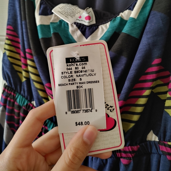 Chevron strapless maxi dress with elastic at waist size Medium Three Pink Hearts - Picture 5 of 5